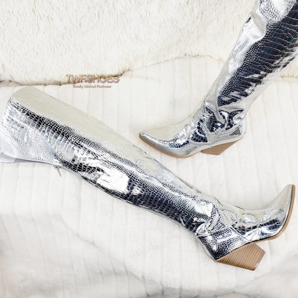 Centura Silver Country Western thigh high Cowgirl Boots Restocked - Picture 7 of 15